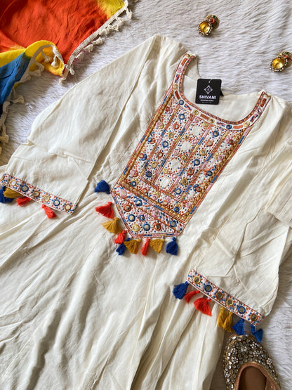 Navaratri Special Cotton Anarkali Kurti With Pant And Dupatta. Cotton Suit Sets For Women Online India. Shop the Latest Festive Summer Collection at Shivani Designer Kurti.