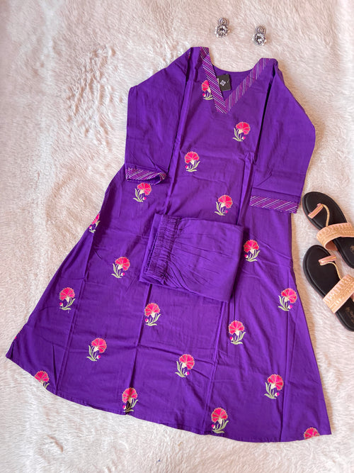 Embroidery Work Cotton Aline Kurti With Full Flair Palazzo. Cotton Kurti Sets For Women Online India. Shop the Latest Festive Summer Collection at Shivani Designer Kurti.