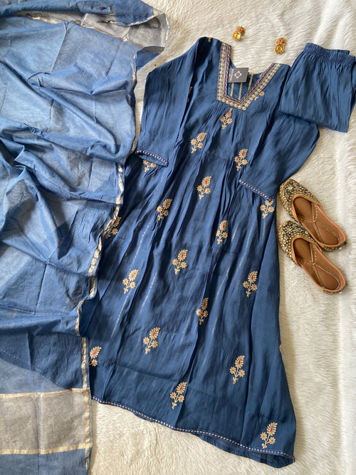 Designer Aline Kurti Palazzo And Dupatta. Silk Suit Sets For Women Online India. Shop the Latest Festive Summer Collection at Shivani Designer Kurti.