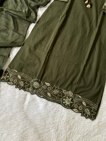 V-neck Style Embroidery Work Cotton Straight Kurtis With Palazzo And Dupatta.. Cotton Suit Sets For Women Online India. Shop the Latest Festive Summer Collection at Shivani Designer Kurti.