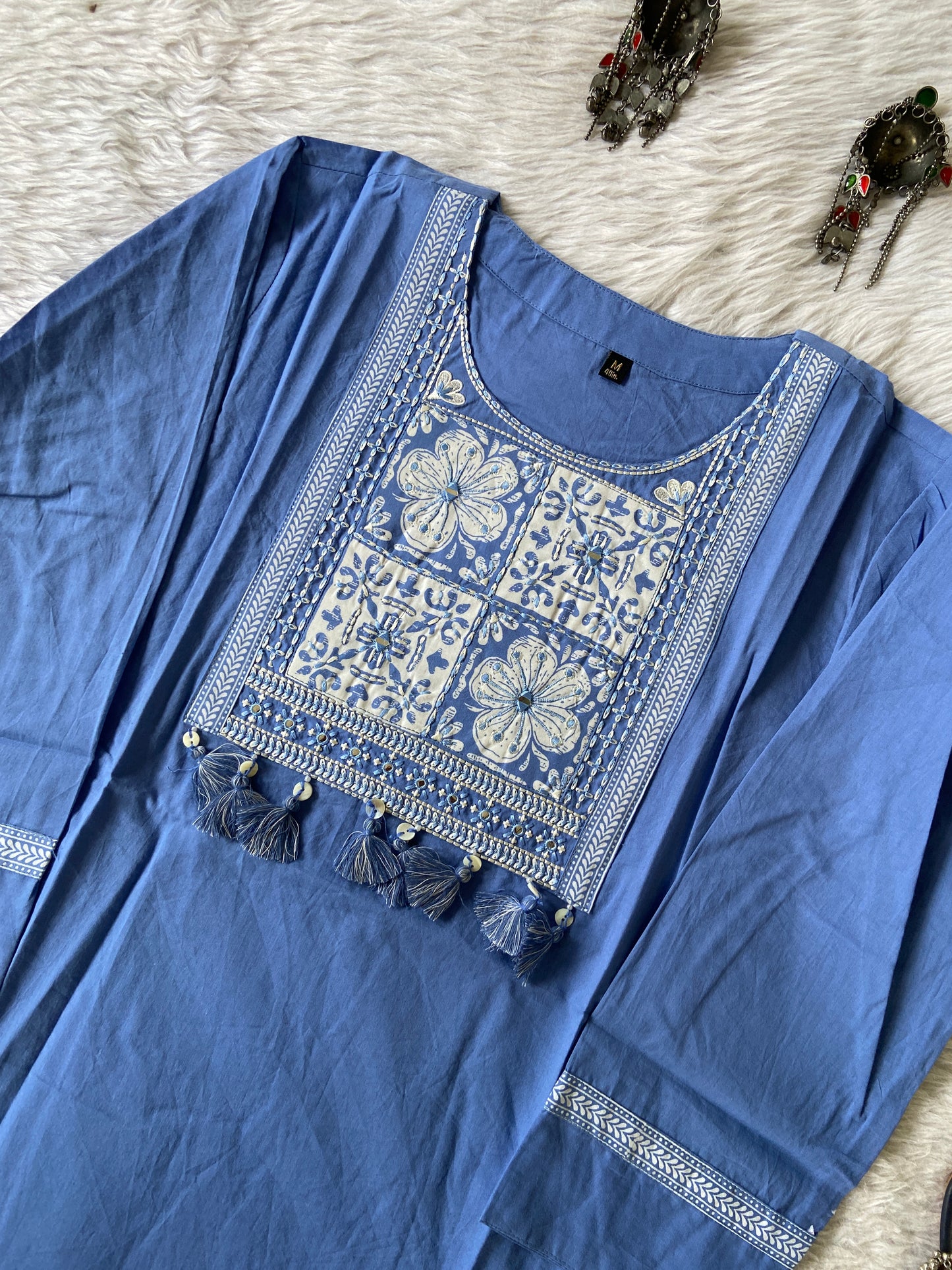 Cotton Embroidery Work With Patch Work & Tassels Cotton Short Top. Cotton Short Top For Women online India. Shop the Latest Festive Summer Collection at Shivani Designer Kurti.