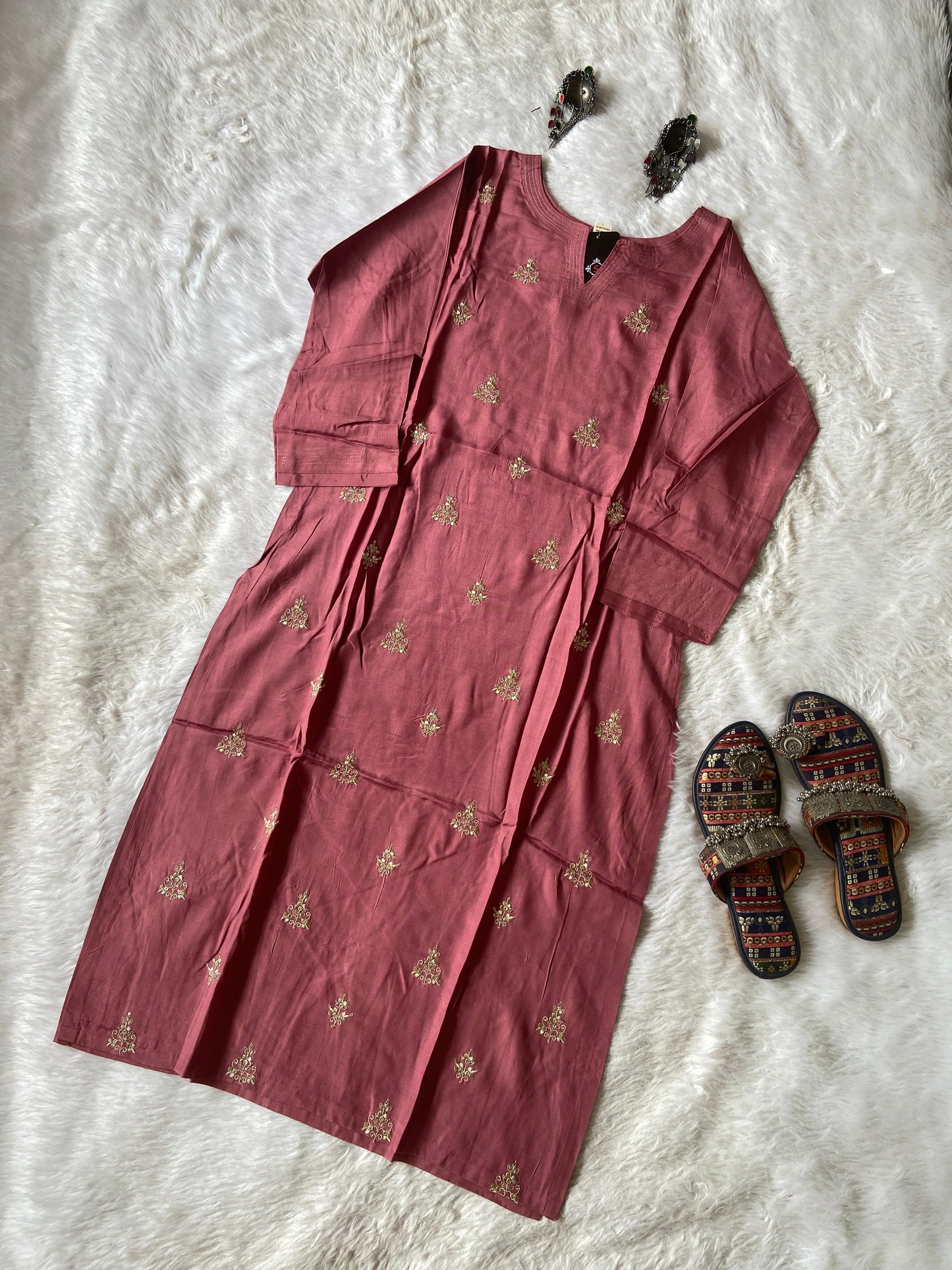 Golden Embroidery Work In Kurti, Silk StraightCut Kurti For Women