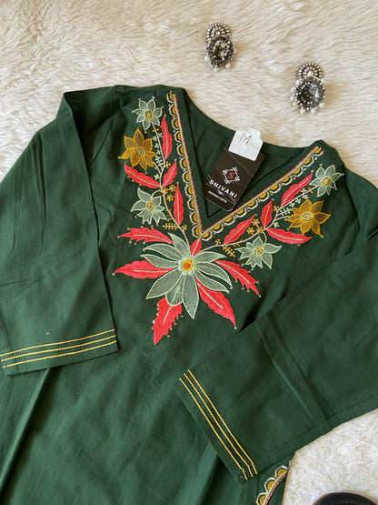 Embroidery Work Cotton Straight Kurti With Palazzo. Cotton Kurti Sets For Women Online India. Shop the Latest Festive Summer Collection at Shivani Designer Kurti.