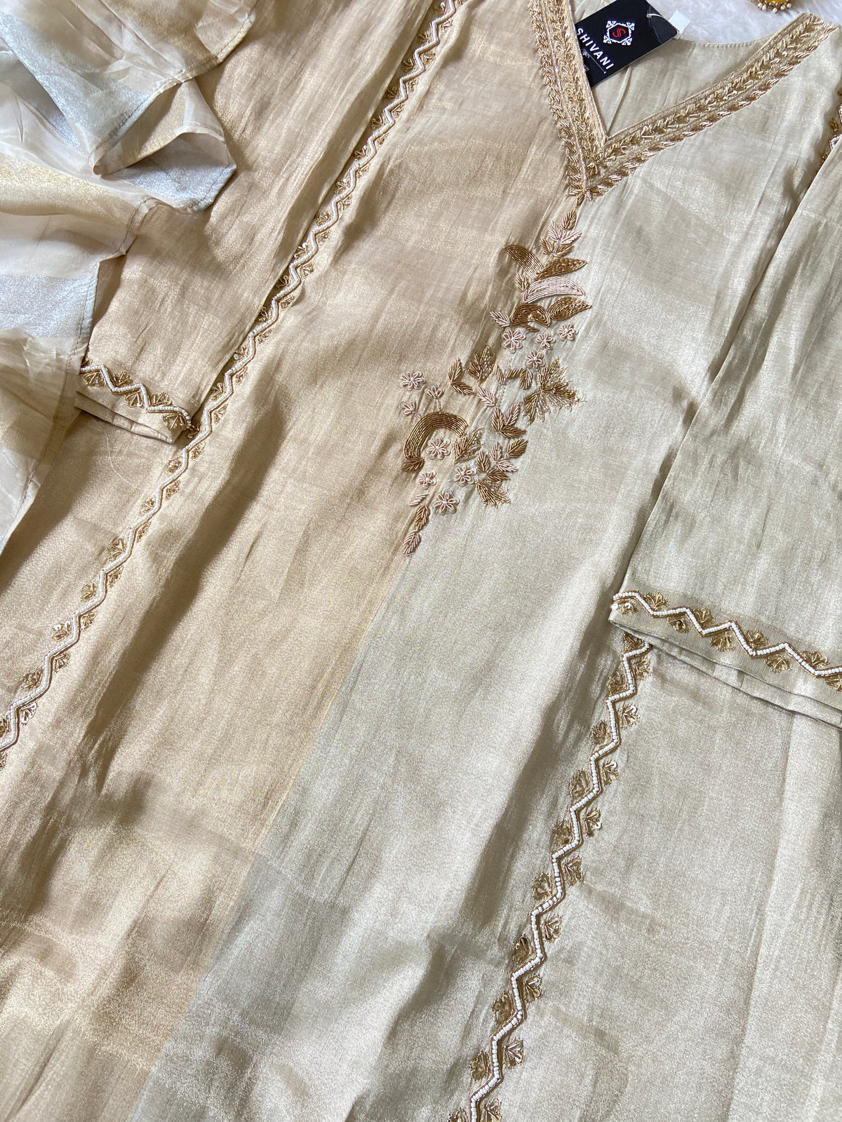 Premium Hand Work Neck Silk Aline Kurti With Pant And Dupatta. Silk Suit Sets For Women Online India. Shop the Latest Festive Summer Collection at Shivani Designer Kurti.