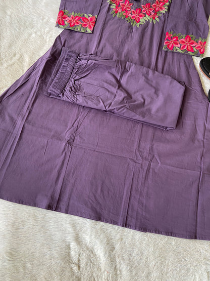 Embroidery Work Cotton Aline Kurti And Palazzo. Cotton Aline Kurti Sets For Women Online India. Shop the Latest Festive Summer Collection at Shivani Designer Kurti.