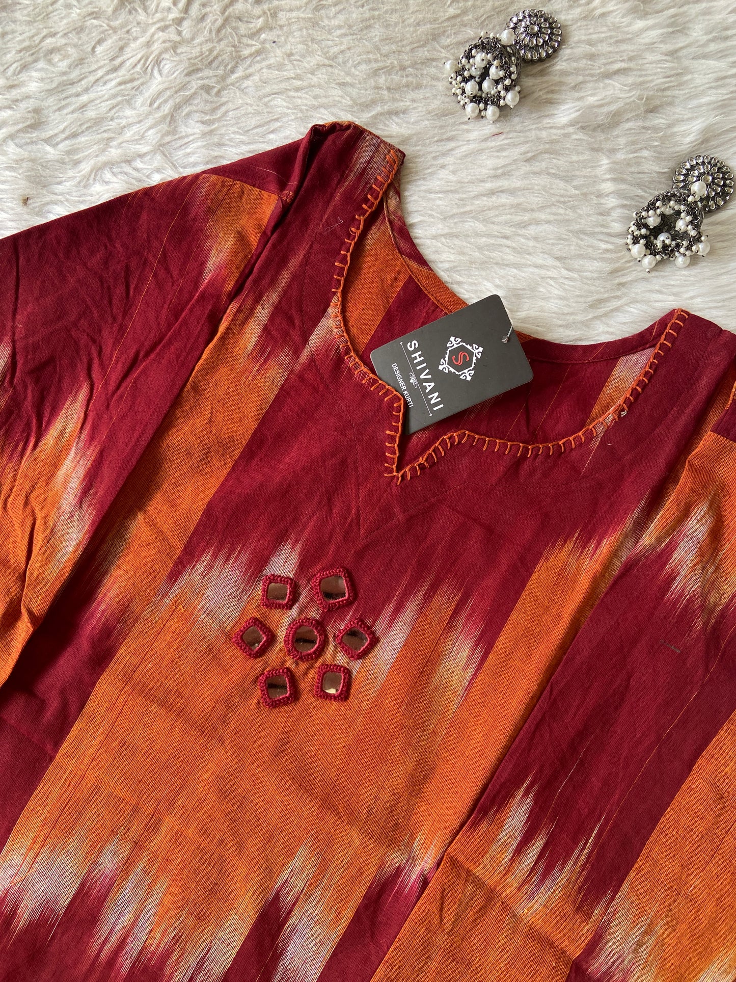 Ikkat Print Cotton Aline Kurti With Palazzo. Cotton Aline Kurti Sets For Women Online India. Shop the Latest Festive Summer Collection at Shivani Designer Kurti.