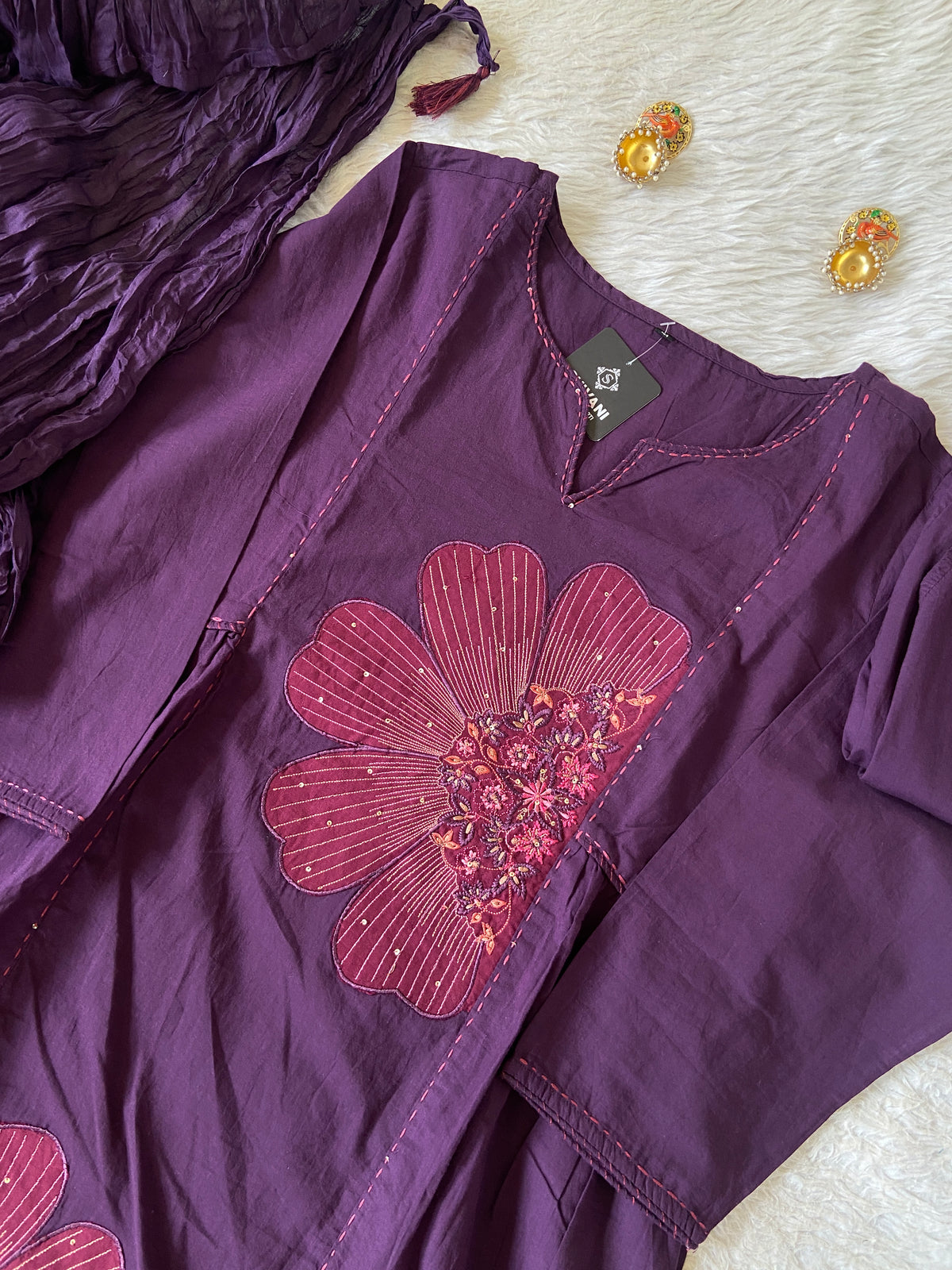 Embroidery Work Cotton Straight Cut Kurti With Pant And Dupatta. Cotton Suit Sets For Women Online India. Shop the Latest Festive Summer Collection at Shivani Designer Kurti.