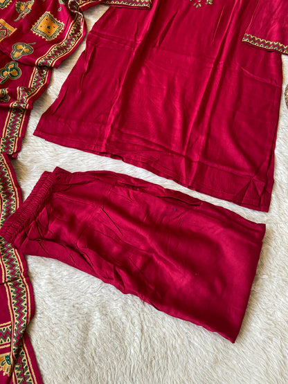 Handwork Short Kurti With Farsi Salwar And Dupatta. Silk Suit Sets For Women Online India. Shop the Latest Festive Summer Collection at Shivani Designer Kurti.