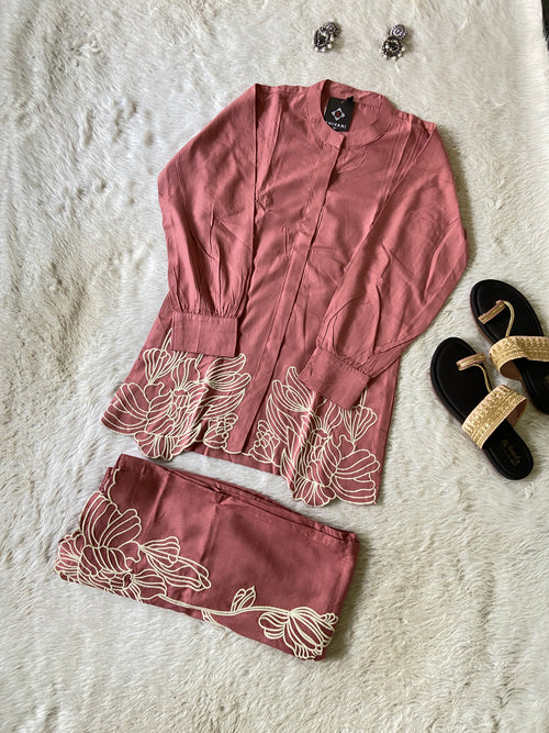 Beautiful Embroidery Work rayon Co-ord Set With Palazzo. Rayon Co-ord Sets For Women Online India. Shop the Latest Festive Summer Collection at Shivani Designer Kurti.