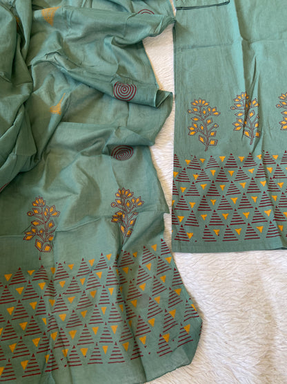 Mirror Hand Work Cotton Flex Straight Cut Kurti With Palazzo And Dupatta. Cotton Suit Sets For Women Online India. Shop the Latest Festive Summer Collection at Shivani Designer Kurti.