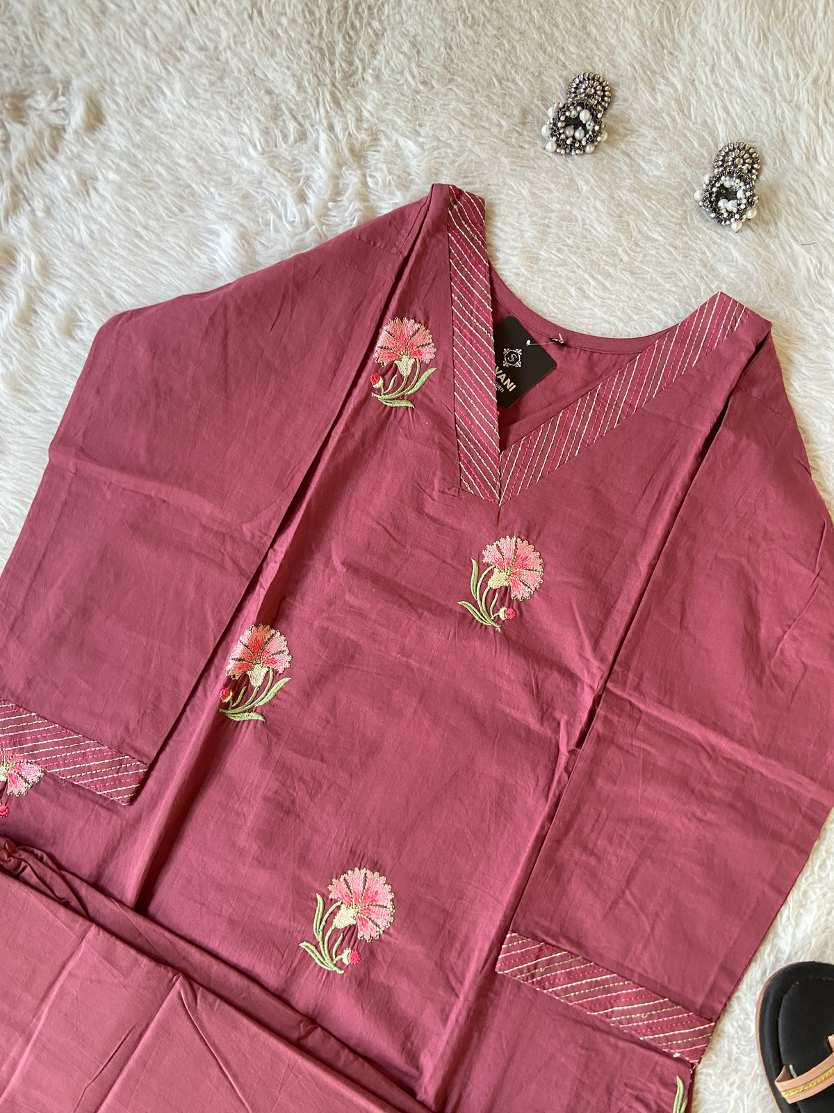 Embroidery Work Cotton Aline Kurti With Full Flair Palazzo. Cotton Kurti Sets For Women Online India. Shop the Latest Festive Summer Collection at Shivani Designer Kurti.