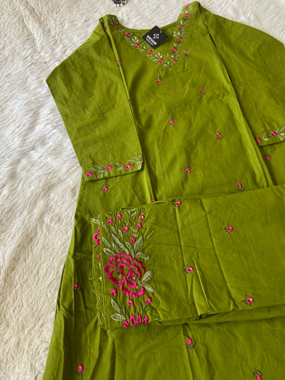 Flower Embroidery Work Cotton Aline Kurti With Palazzo. Cotton Kurti Sets For Women Online India. Shop the Latest Festive Summer Collection at Shivani Designer Kurti.