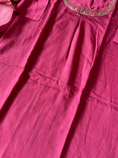 Hand Work Neck, Jamdani Silk Aline Kurti With Palazzo And Dupatta. Silk Suit Sets For Women Online India. Shop the Latest Festive Summer Collection at Shivani Designer Kurti.