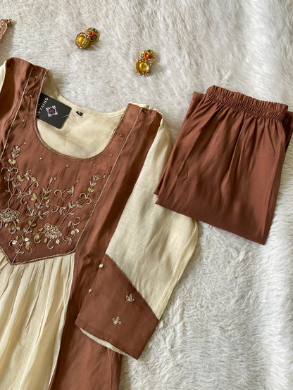 Handwork Aline Kurti With Palazzo And Dupatta. Silk Suit Sets For Women Online India. Shop the Latest Festive Summer Collection at Shivani Designer Kurti.