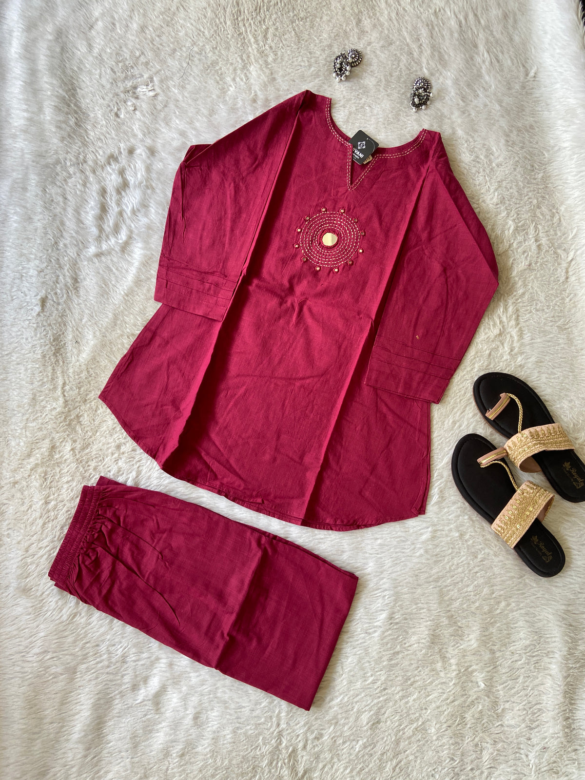 Mirror Work Cotton Co-ord Set With Palazzo. Cotton Co-ord Sets For Women Online India. Shop the Latest Festive Summer Collection at Shivani Designer Kurti.