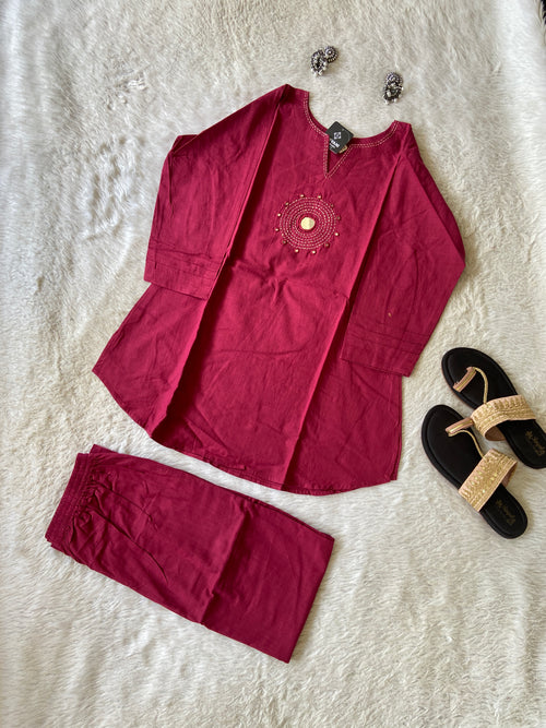 Mirror Work Cotton Co-ord Set With Palazzo. Cotton Co-ord Sets For Women Online India. Shop the Latest Festive Summer Collection at Shivani Designer Kurti.