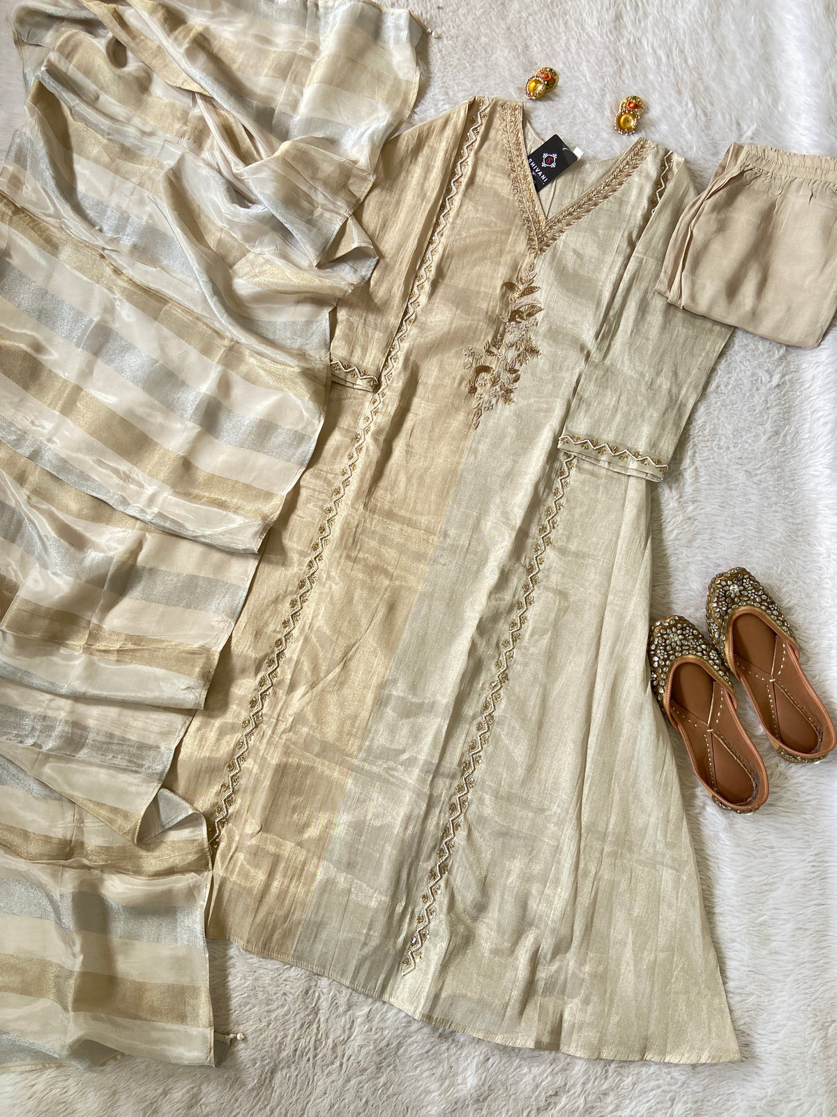 Premium Hand Work Neck Silk Aline Kurti With Pant And Dupatta. Silk Suit Sets For Women Online India. Shop the Latest Festive Summer Collection at Shivani Designer Kurti.