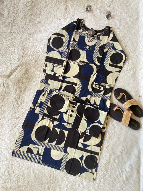 Jaipuri Cotton Printed Straight Kurti With Palazzo. Cotton Kurti Sets For Women Online India. Shop the Latest Festive Summer Collection at Shivani Designer Kurti.