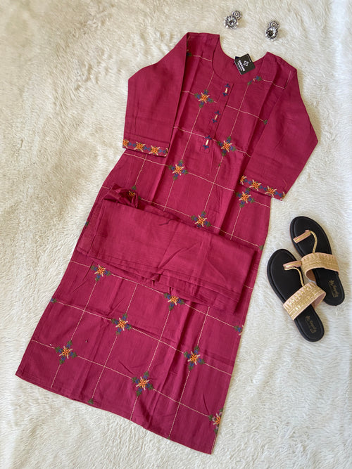 Embroidery Work Cotton Straight Cut Kurti With Palazzo. Cotton Kurti Sets For Women Online India. Shop the Latest Festive Summer Collection at Shivani Designer Kurti.