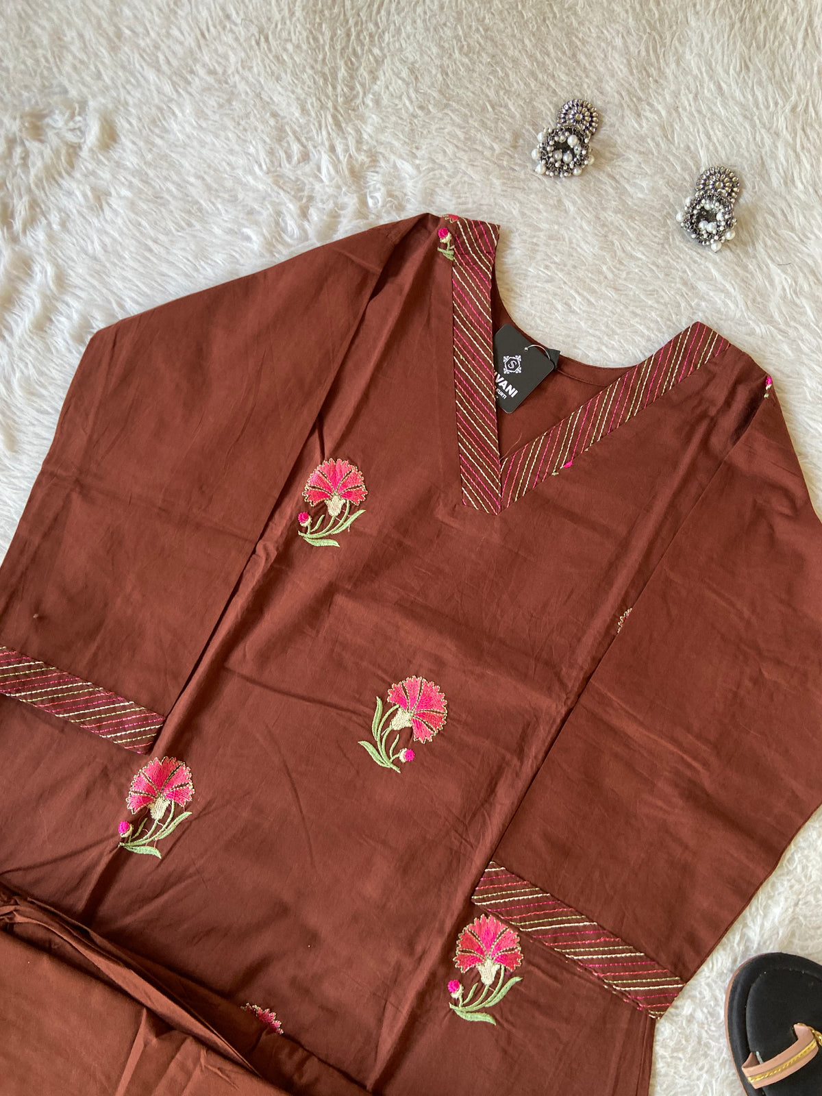 Embroidery Work Cotton Aline Kurti With Full Flair Palazzo. Cotton Kurti Sets For Women Online India. Shop the Latest Festive Summer Collection at Shivani Designer Kurti.