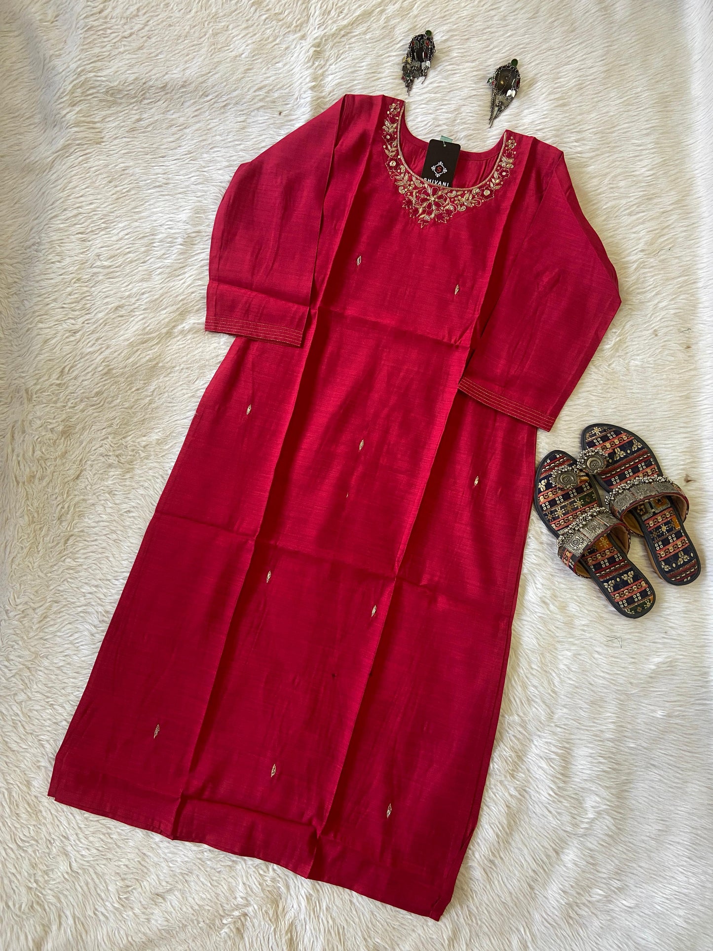 Handwork In Neck, Silk StraightCut Kurti For Women