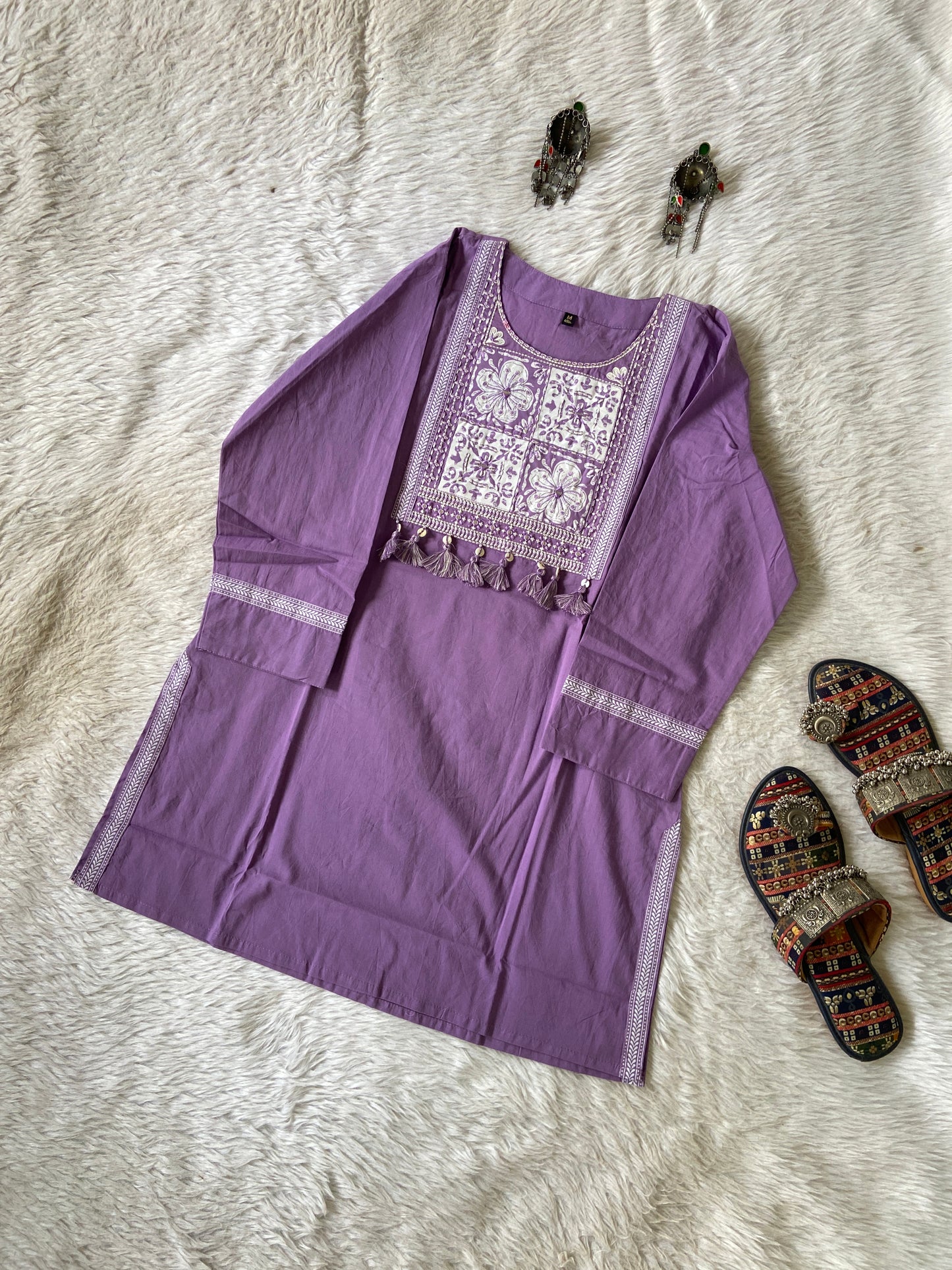 Cotton Embroidery Work With Patch Work & Tassels Cotton Short Top. Cotton Short Top For Women online India. Shop the Latest Festive Summer Collection at Shivani Designer Kurti.