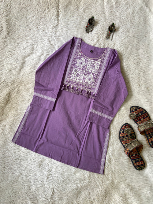 Cotton Embroidery Work With Patch Work & Tassels Cotton Short Top. Cotton Short Top For Women online India. Shop the Latest Festive Summer Collection at Shivani Designer Kurti.