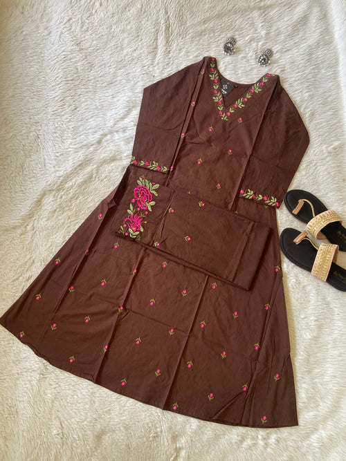 Flower Embroidery Work Cotton Aline Kurti With Palazzo. Cotton Kurti Sets For Women Online India. Shop the Latest Festive Summer Collection at Shivani Designer Kurti.