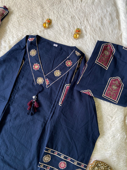 Cotton Aline Kurti With Bell Sleeve, Palazzo And Dupatta. Cotton Suits Sets For Women Online India. Shop the Latest Festive Summer Collection at Shivani Designer Kurti.