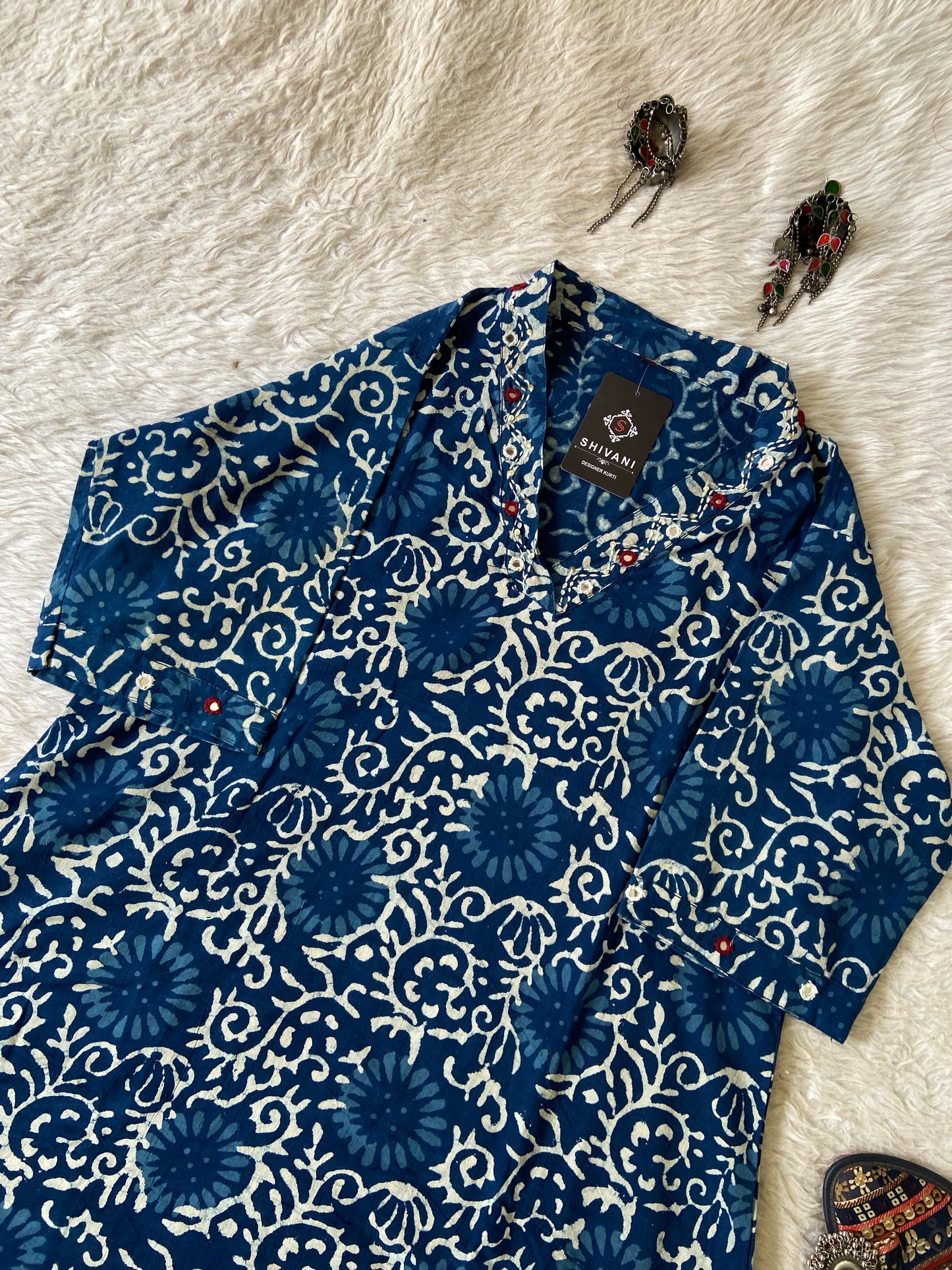 Cotton Midi, Cotton Aline Kurti With Mirror Work (Gamthi Kurti). Cotton Kurti For Women online India. Shop the Latest Festive Summer Collection at Shivani Designer Kurti.