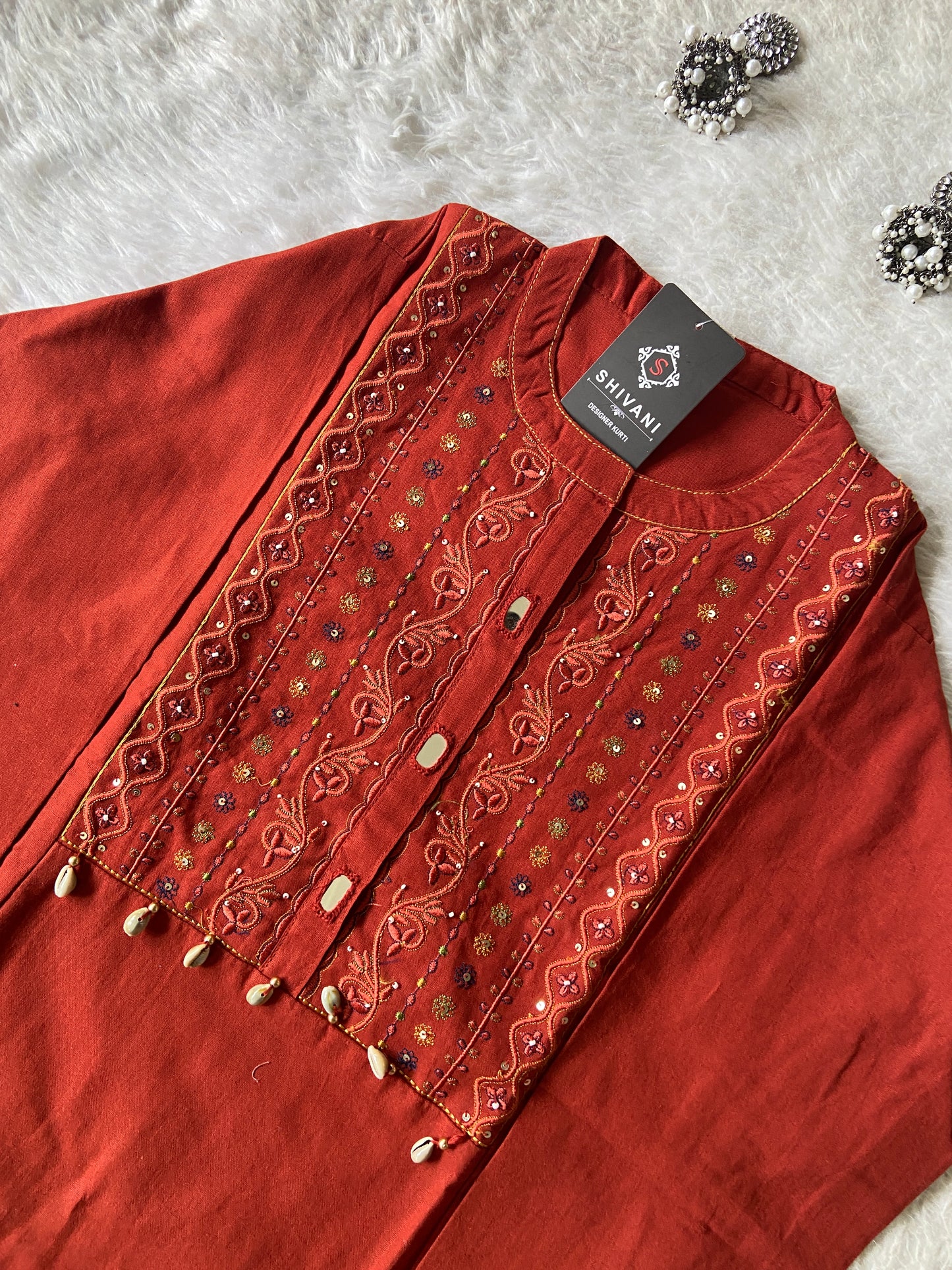 EmbroideryWork In Neck, Cotton Aline Kurti With Palazzo. Cotton Aline Kurti Sets For Women Online India. Shop the Latest Festive Summer Collection at Shivani Designer Kurti.