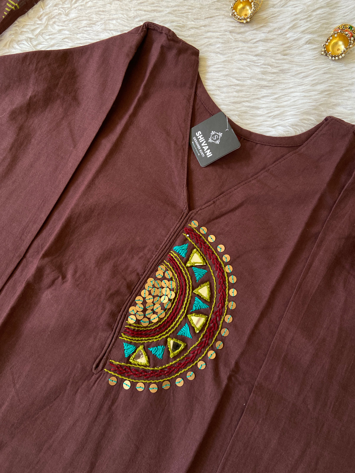 Mirror Hand Work Cotton Flex Straight Cut Kurti With Palazzo And Dupatta. Cotton Suit Sets For Women Online India. Shop the Latest Festive Summer Collection at Shivani Designer Kurti.