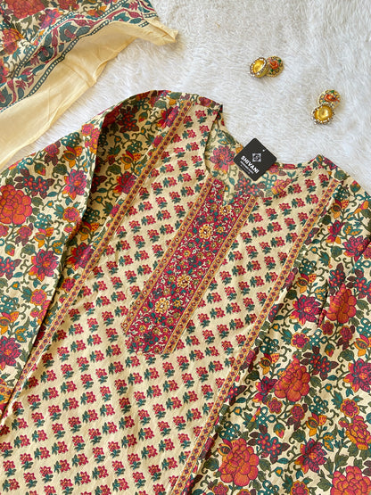 Gopi Dress. Cotton Printed Short Kurti With Divider Palazzo And Dupatta. Cotton Suit Sets For Women Online India. Shop the Latest Festive Summer Collection at Shivani Designer Kurti.