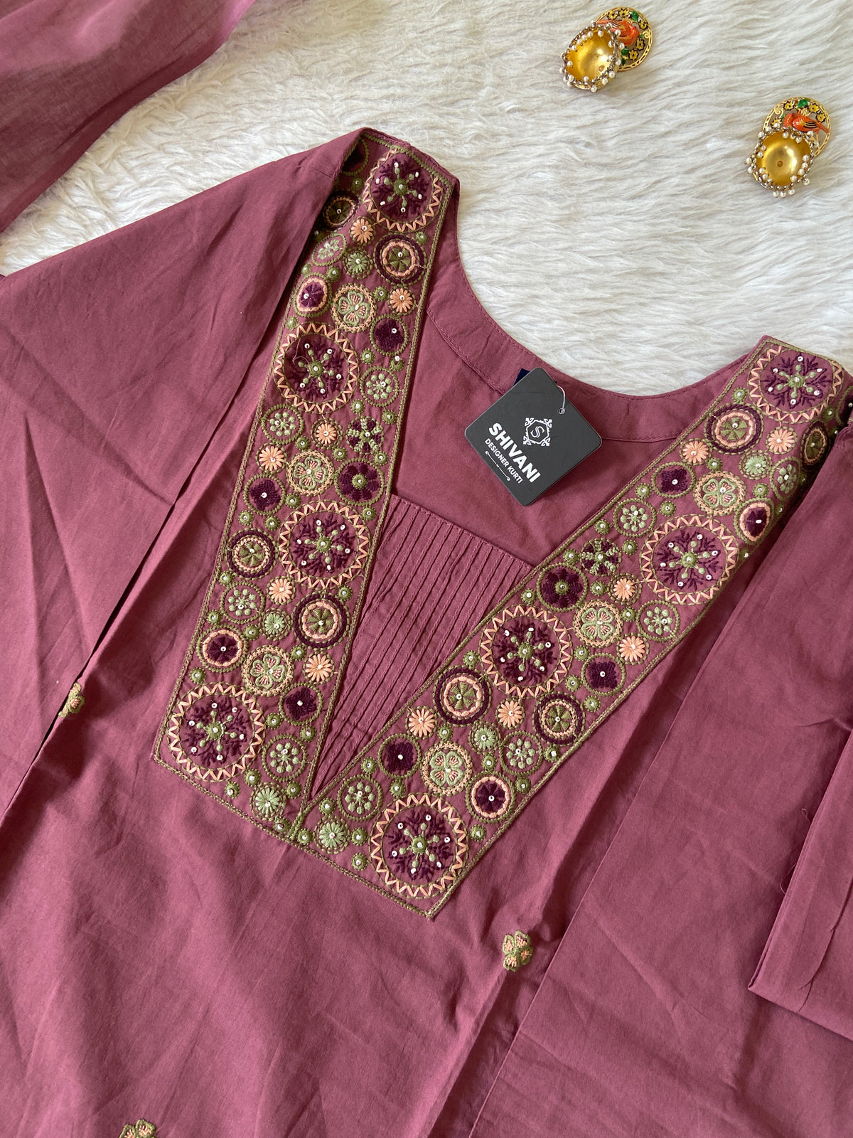 Embroidery Work Cotton Straight Cut Kurti With Pant And Dupatta. Cotton Suit Sets For Women Online India. Shop the Latest Festive Summer Collection at Shivani Designer Kurti.)