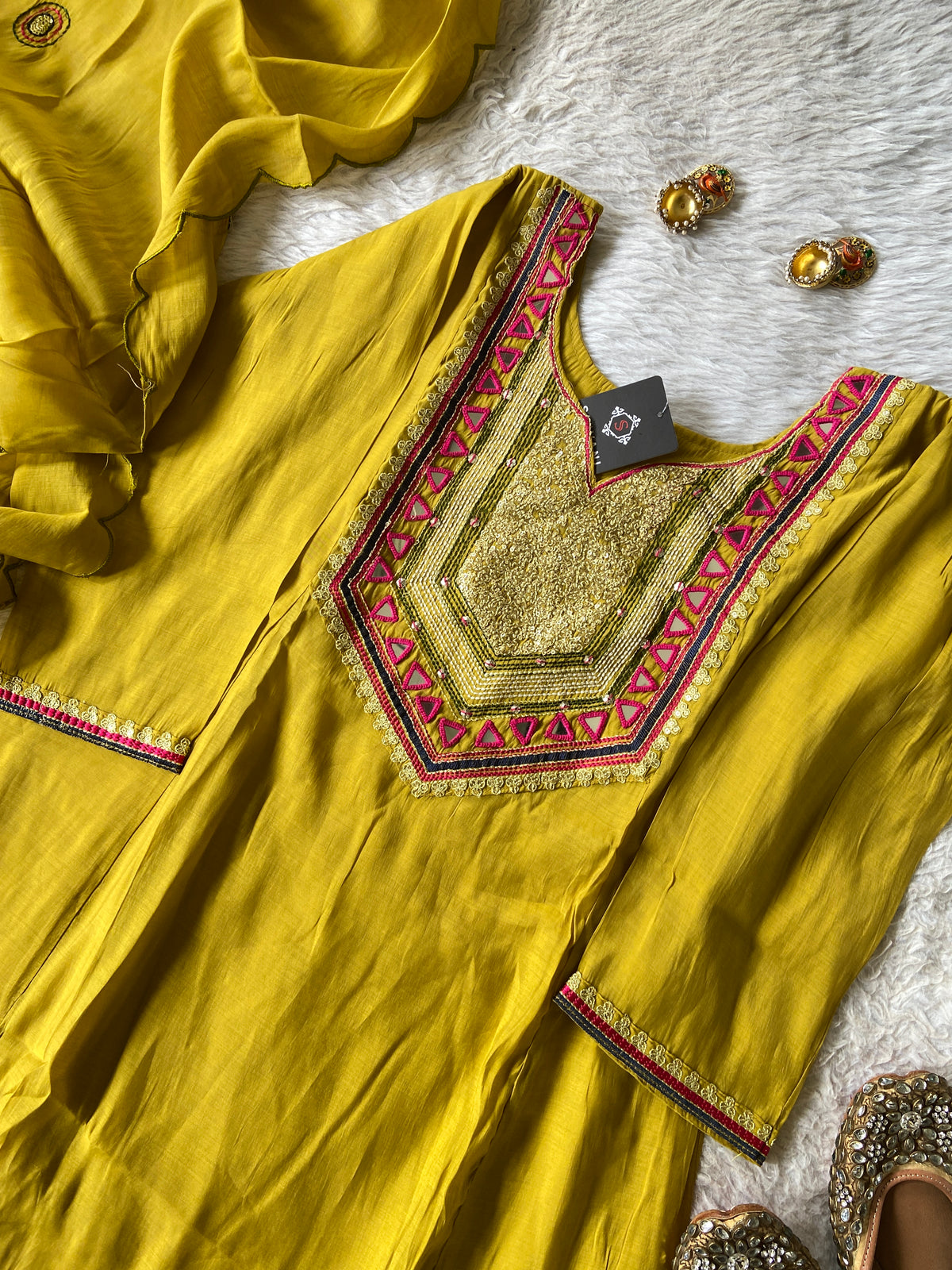 Mirror Work Aline Kurti Palazzo And Dupatta. Silk Suit Sets For Women Online India. Shop the Latest Festive Summer Collection at Shivani Designer Kurti.