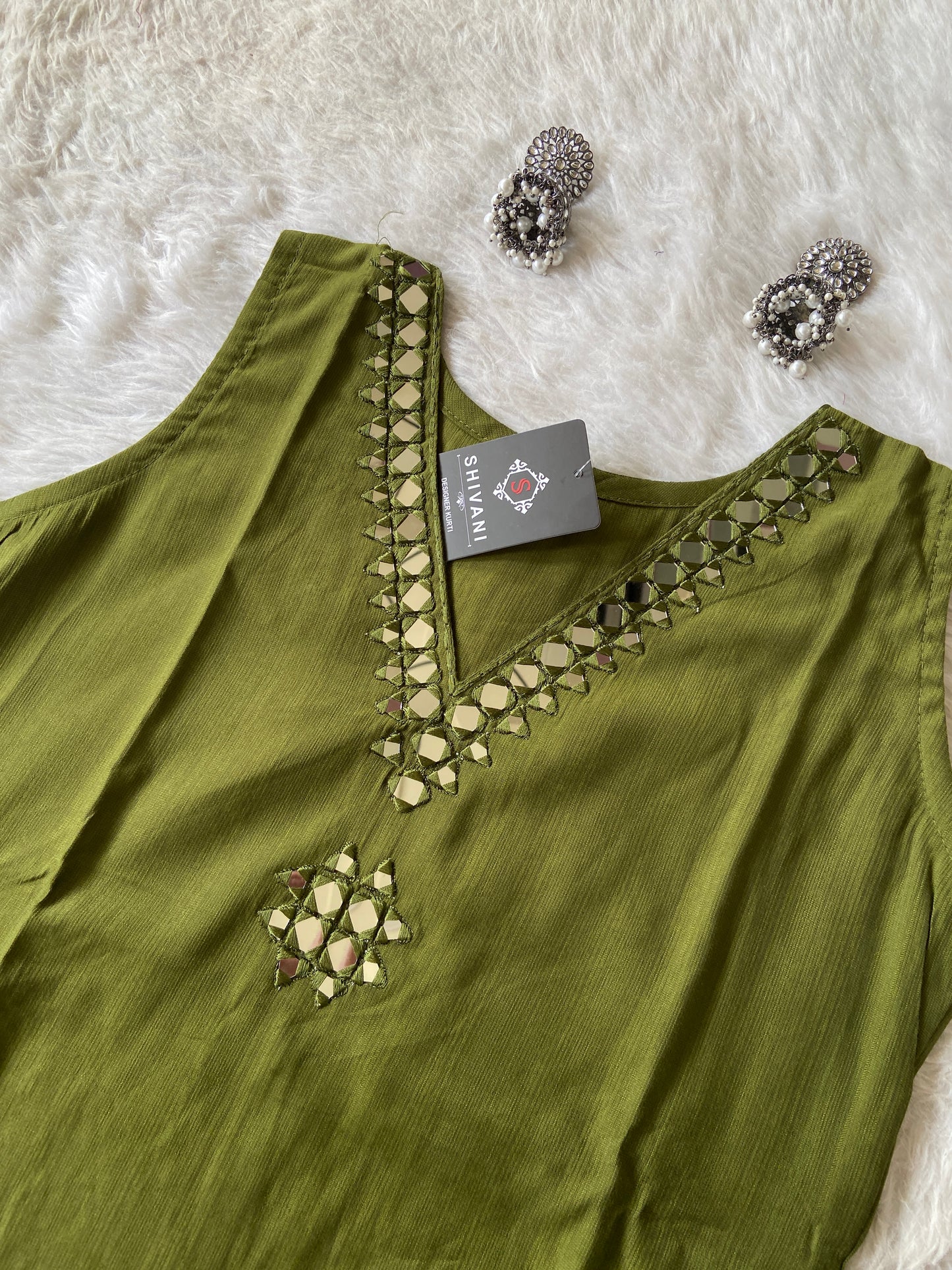 Sleeveless Aline Kurti With Mirror Work With Palazzo, Silk Aline Kurti Sets For Women