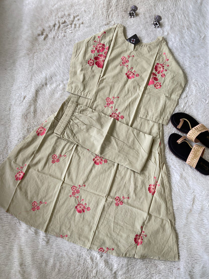 Embroidery Work Cotton Aline Kurti And Palazzo. Cotton Aline Kurti Sets For Women Online India. Shop the Latest Festive Summer Collection at Shivani Designer Kurti.