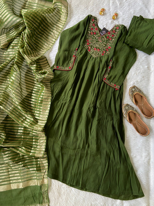 Silk Aline Kurtis With Palazzo And Dupatta. Silk Suit Sets For Women. Shop the Latest Festive Summer Collection at Shivani Designer Kurti.