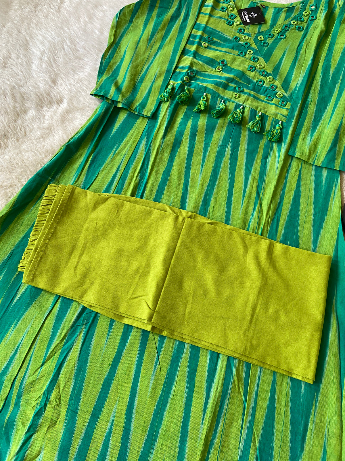 Ikkat Print Cotton Aline Kurti With Palazzo. Cotton Kurti Sets For Women Online India. Shop the Latest Festive Summer Collection at Shivani Designer Kurti.