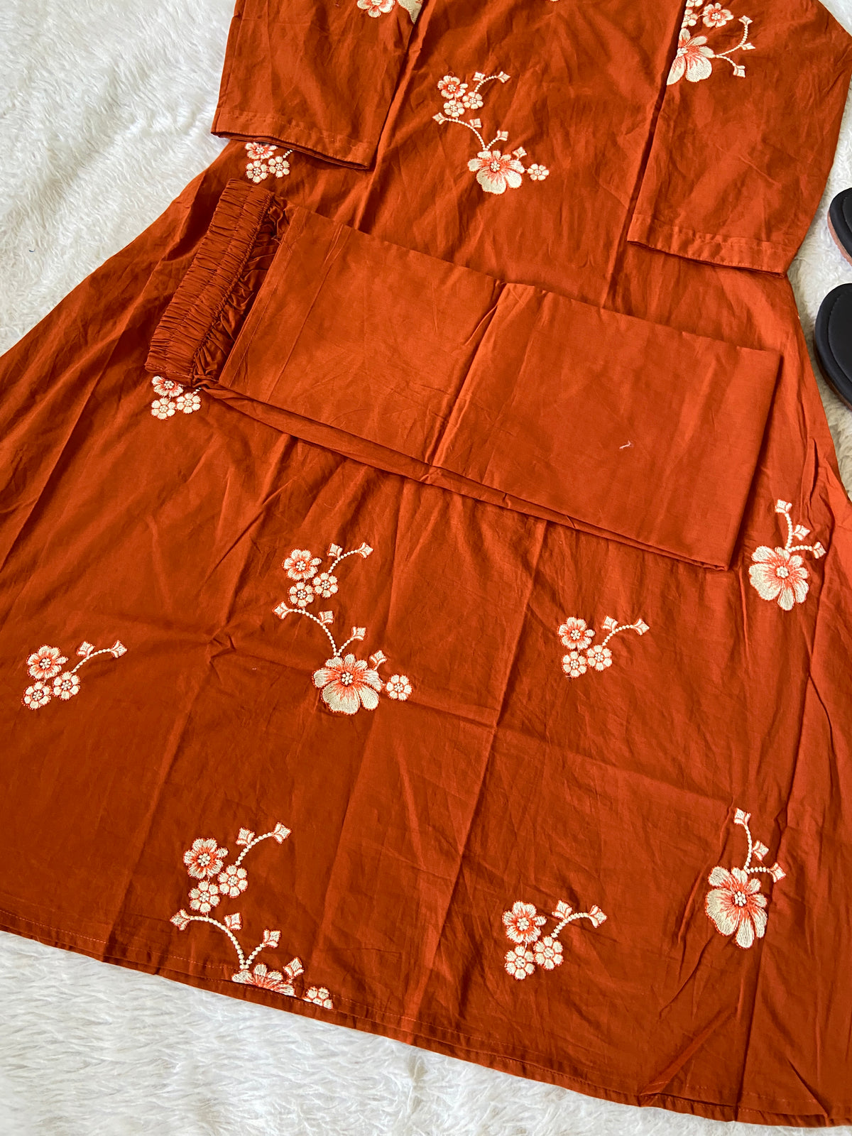 Embroidery Work Cotton Aline Kurti And Palazzo. Cotton Aline Kurti Sets For Women Online India. Shop the Latest Festive Summer Collection at Shivani Designer Kurti.