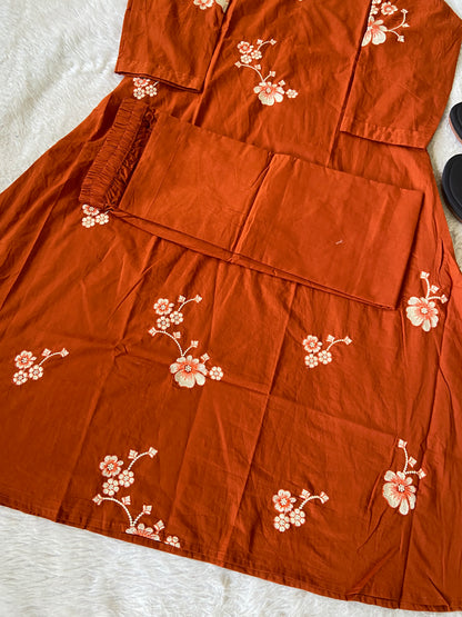 Embroidery Work Cotton Aline Kurti And Palazzo. Cotton Aline Kurti Sets For Women Online India. Shop the Latest Festive Summer Collection at Shivani Designer Kurti.