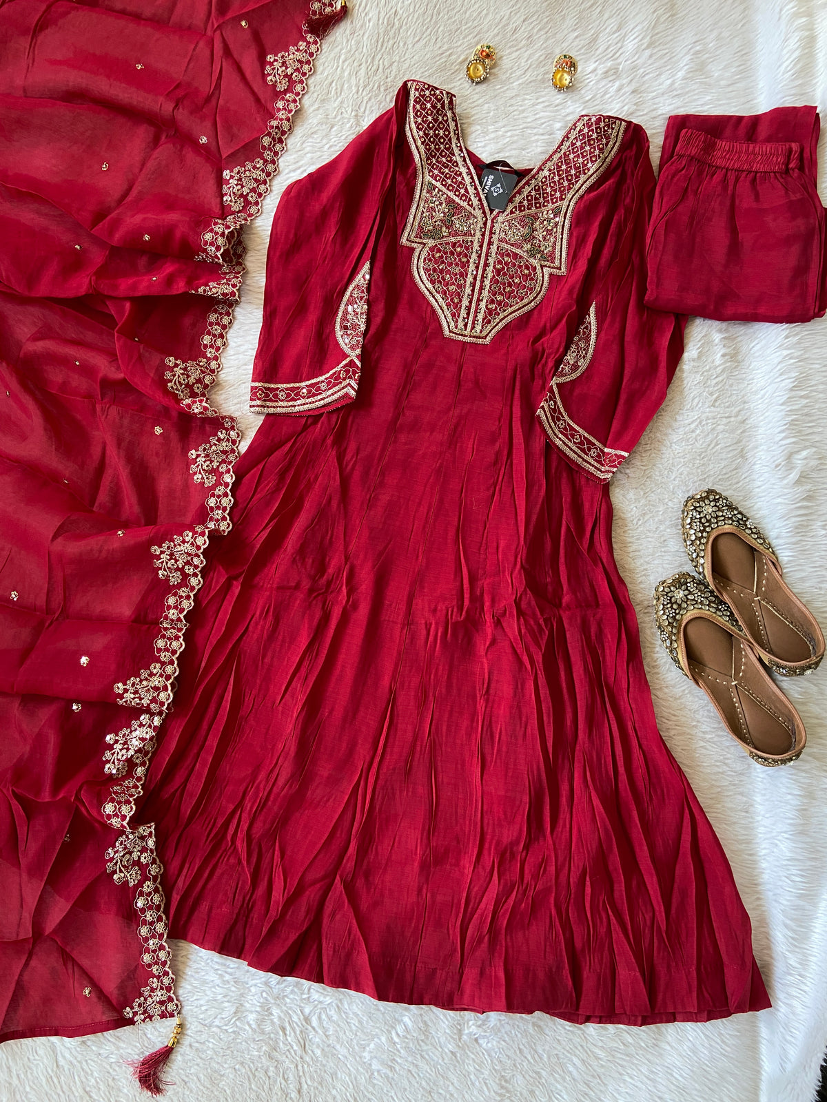 Embroidery Work Anarkali Kurti With Palazzo And Dupatta. Silk Suit Sets For Women Online India. Shop the Latest Festive Summer Collection at Shivani Designer Kurti.