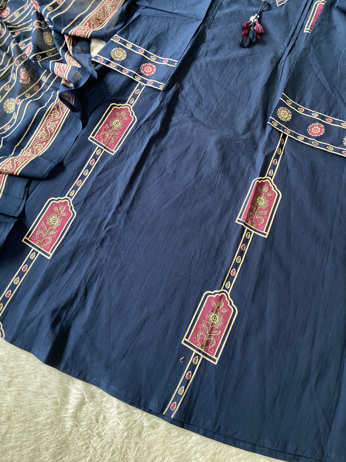 Cotton Aline Kurti With Bell Sleeve, Palazzo And Dupatta. Cotton Suits Sets For Women Online India. Shop the Latest Festive Summer Collection at Shivani Designer Kurti.