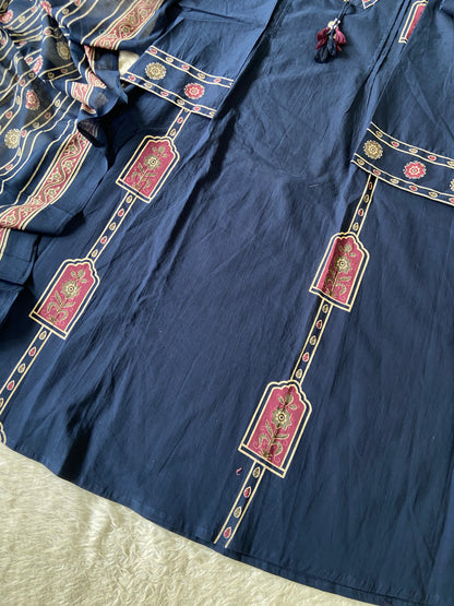 Cotton Aline Kurti With Bell Sleeve, Palazzo And Dupatta. Cotton Suits Sets For Women Online India. Shop the Latest Festive Summer Collection at Shivani Designer Kurti.
