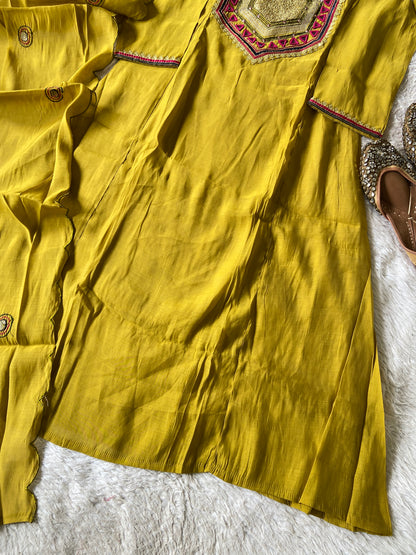 Mirror Work Aline Kurti Palazzo And Dupatta. Silk Suit Sets For Women Online India. Shop the Latest Festive Summer Collection at Shivani Designer Kurti.