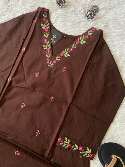 Flower Embroidery Work Cotton Aline Kurti With Palazzo. Cotton Kurti Sets For Women Online India. Shop the Latest Festive Summer Collection at Shivani Designer Kurti.