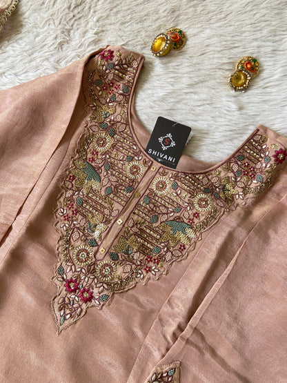 Premium Short Kurti Suit. Tissue Shimmer Short Kurti With Full Flair Palazzo And Dupatta. Silk Suit Sets For Women Online India. Shop the Latest Festive Summer Collection at Shivani Designer Kurti.