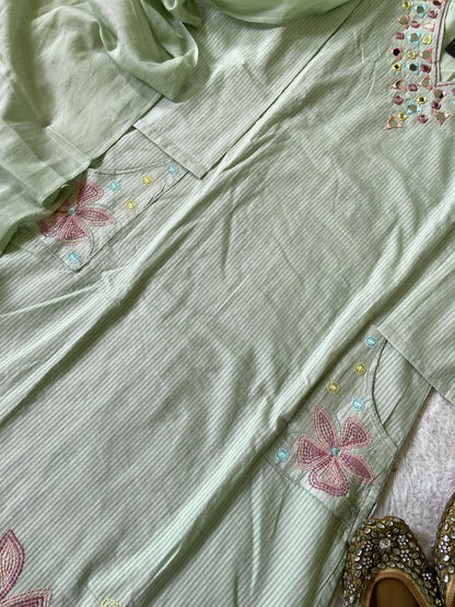 Mirror Work Cotton Straight Cut Kurti With Pant And Dupatta. Cotton Suit Sets For Women Online India. Shop the Latest Festive Summer Collection at Shivani Designer Kurti.