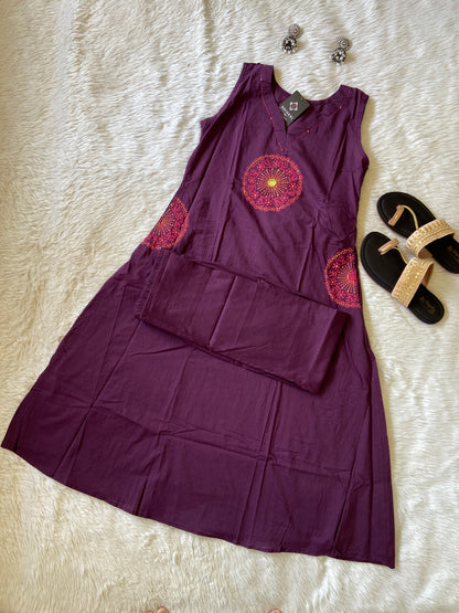 Sleeveless Block Printed Aline Kurti With Palazzo, Cotton Aline Kurtis Sets For Women