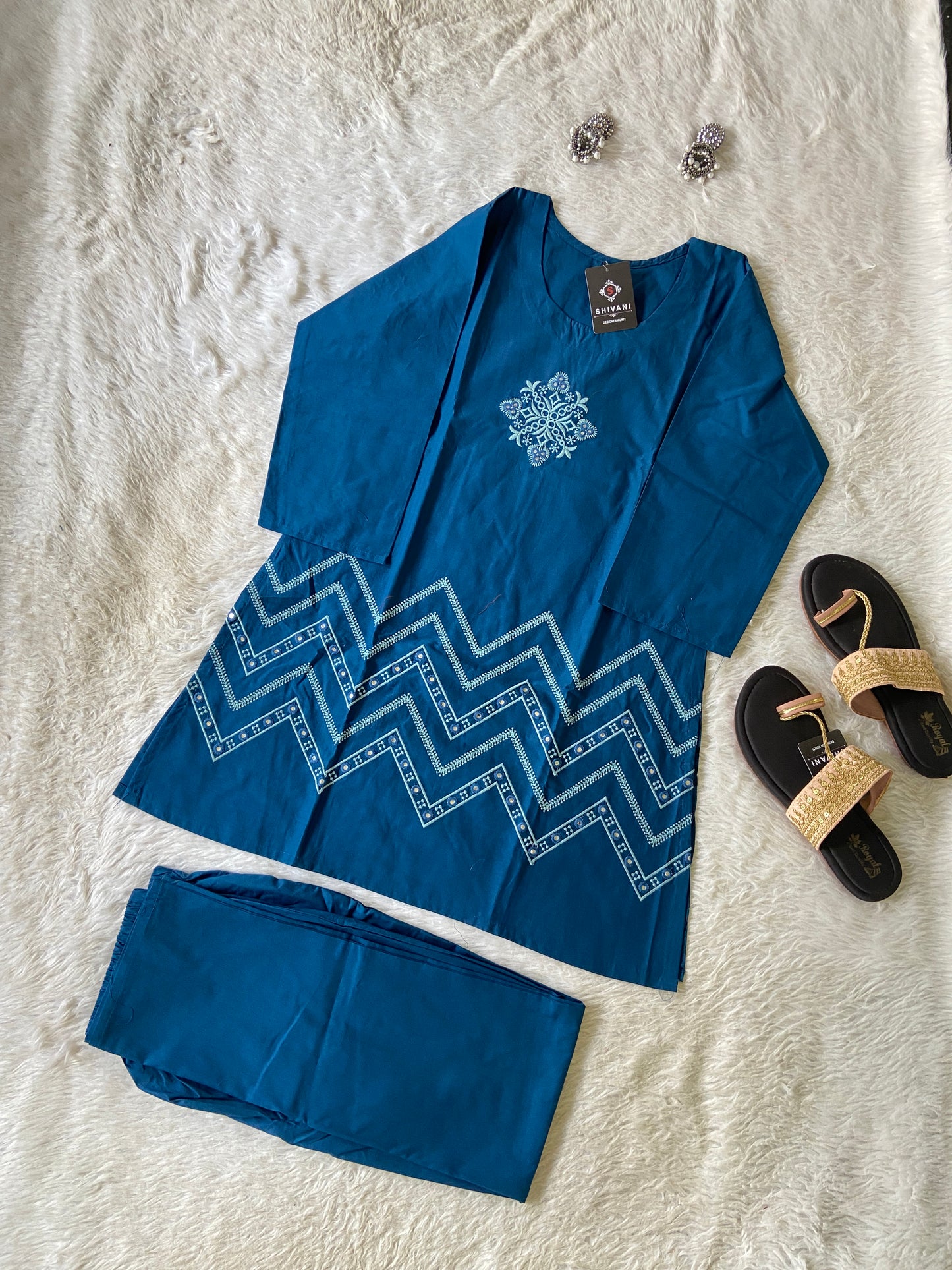 Beautiful Embroidery Work Cotton Co-ord Set With Palazzo. Cotton Co-ord Sets For Women Online India. Shop the Latest Festive Summer Collection at Shivani Designer Kurti.